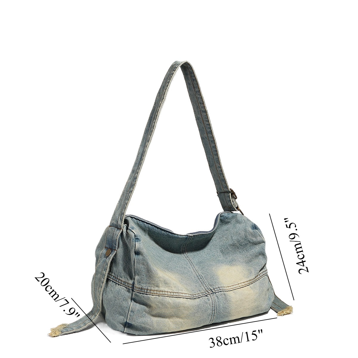 Washed old denim hobo bag, large capacity hobo shoulder bag, sweet cool babes shoulder Retro denim shoulder bag - -