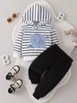 Children's Striped Elephant Hoodie & Pants Set - White -
