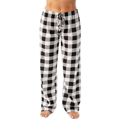 Nightwear Fall Women Loose Soft Sleepwears Long Lounge Plaid Pants Pajamas 2 XL