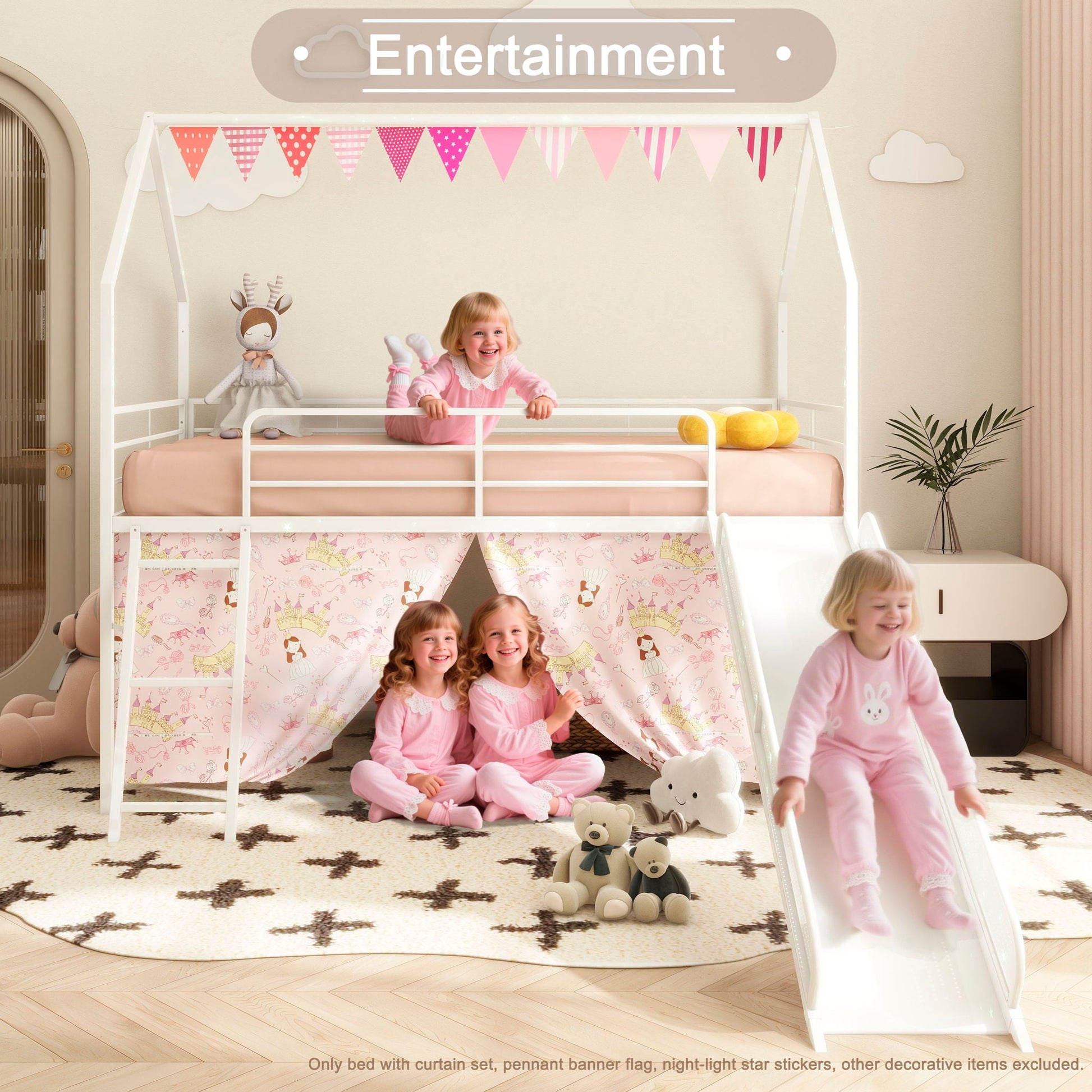 Jack - House Loft Bed With Slide And Curtain Set- HouseOfZazla- {{Product type}}