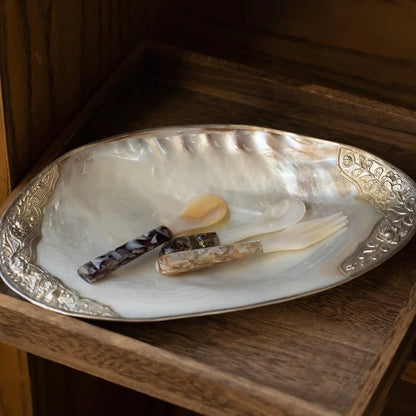 Mother-of-Pearl Shell Jewelry Tray – Luxury Vanity & Display Dish - - Trays