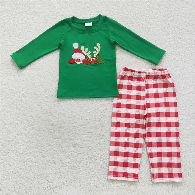 Christmas Santa Pajama Sets green red