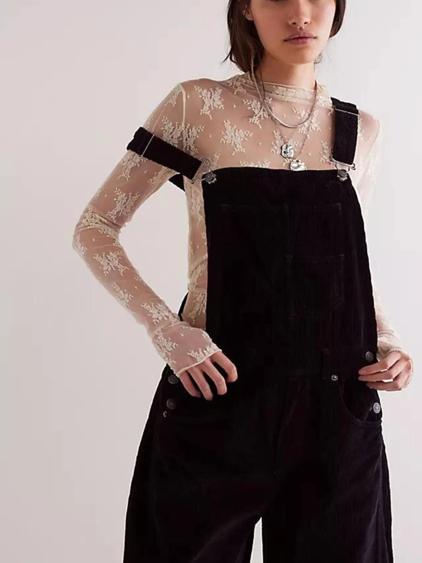 Corduroy Wide-Leg Overall with Adjustable Straps - -
