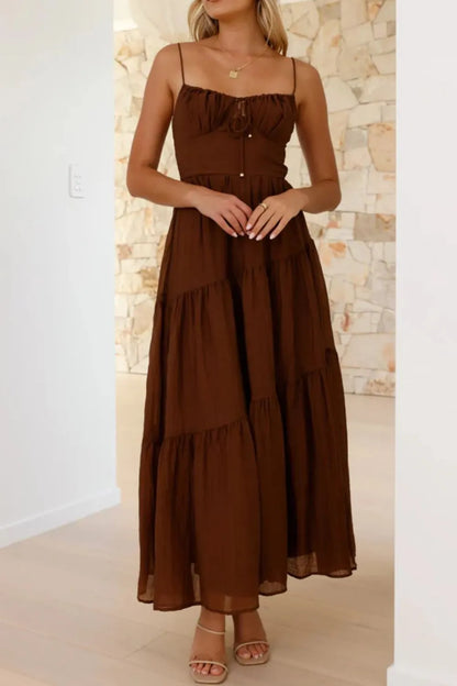 Ruched Smocked Back Cami Dress - -