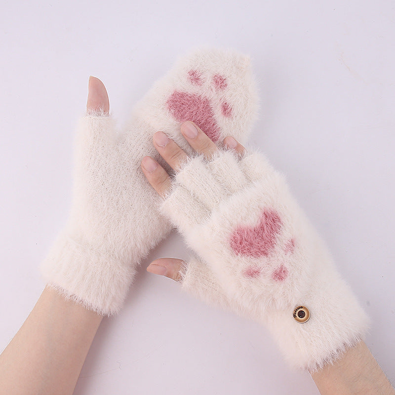 Winter Cat Claw Knit Gloves - White 1 Pair - gloves