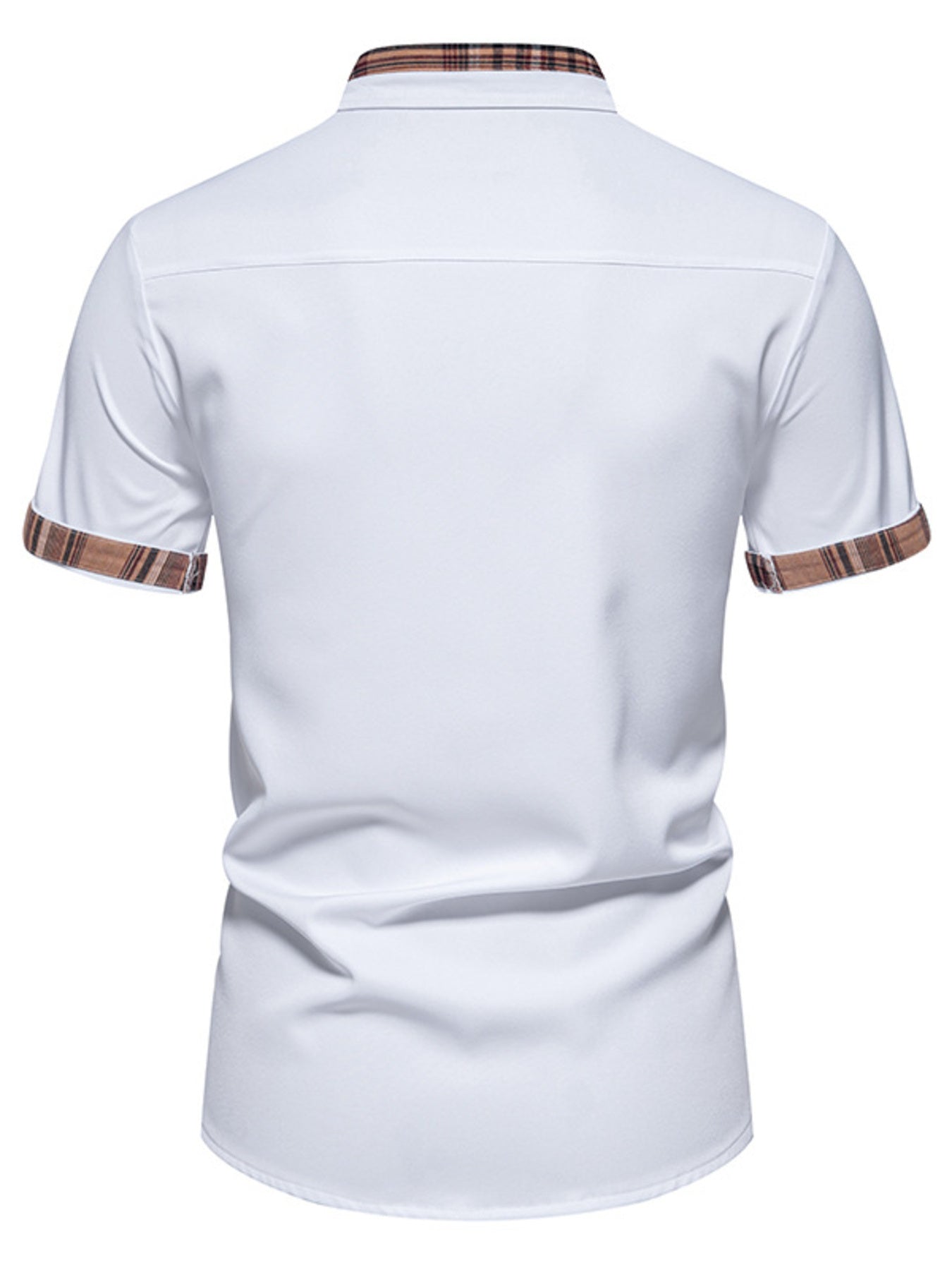Men's Short Sleeve Plaid Trim Shirt - -