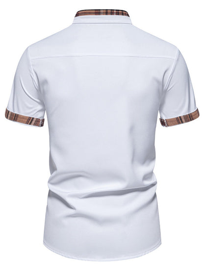Men's Short Sleeve Plaid Trim Shirt - -