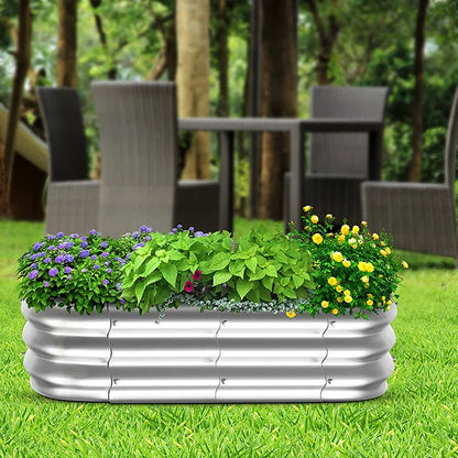 8 inches Tall 2 in 1 Galvanized Raised Garden Bed Galvanized Planter Oval