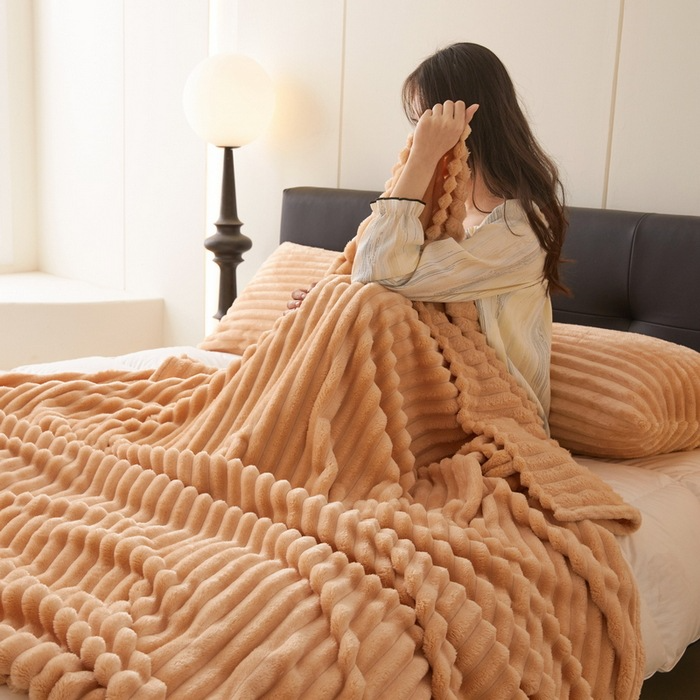 Rabbit Fur Velvet Blanket Anti-static Bedroom Sofa Blanket - Khaki 150x200CM - blanket
