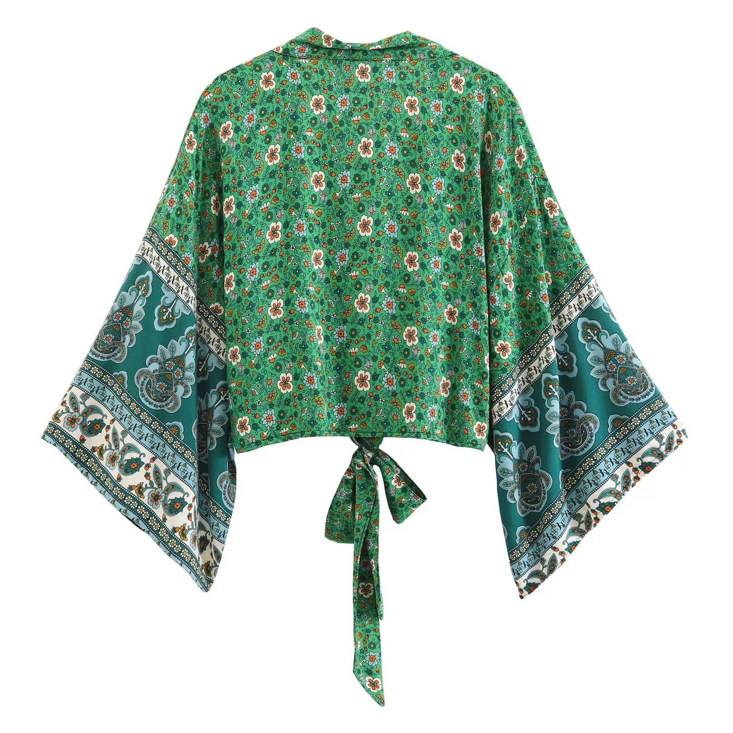 Kimono Shirt Floral Batwing Sleeves