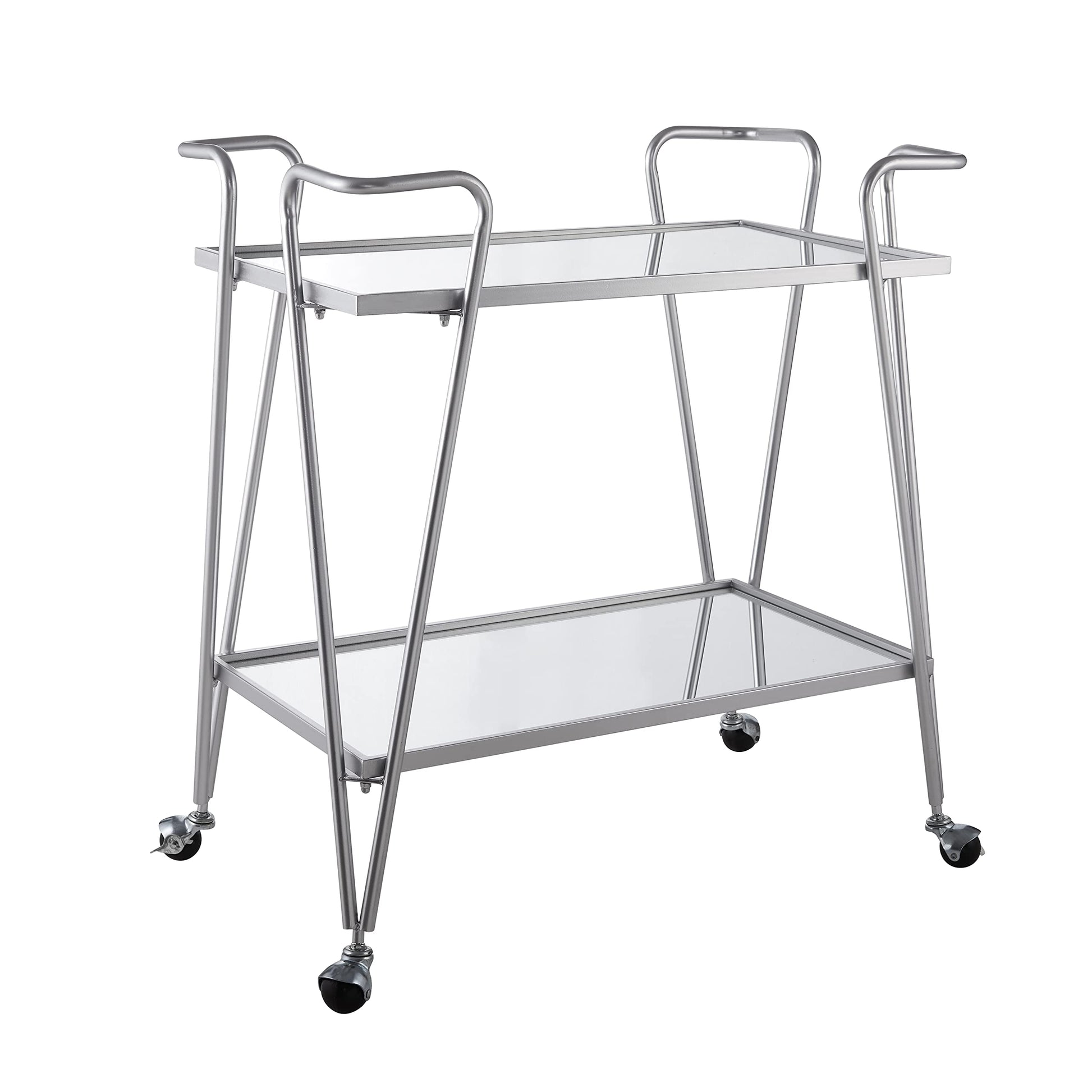 Linon Gina Silver Mid Century Bar Cart with Mirrored Shelves - Silver - bar cart