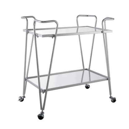 Linon Gina Silver Mid Century Bar Cart with Mirrored Shelves - Silver - bar cart