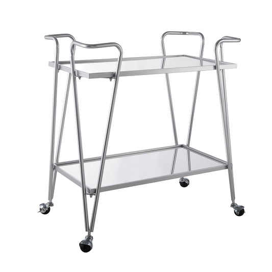Linon Gina Silver Mid Century Bar Cart with Mirrored Shelves - Silver - bar cart