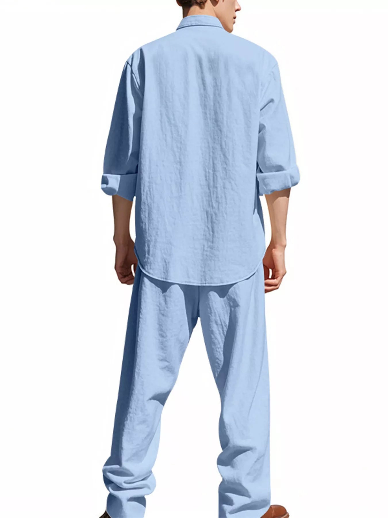 Men's Full Size Button Up Long Sleeve Shirt and Pants Plus Size - -