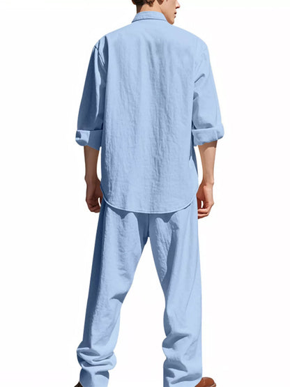 Men's Full Size Button Up Long Sleeve Shirt and Pants Plus Size - -