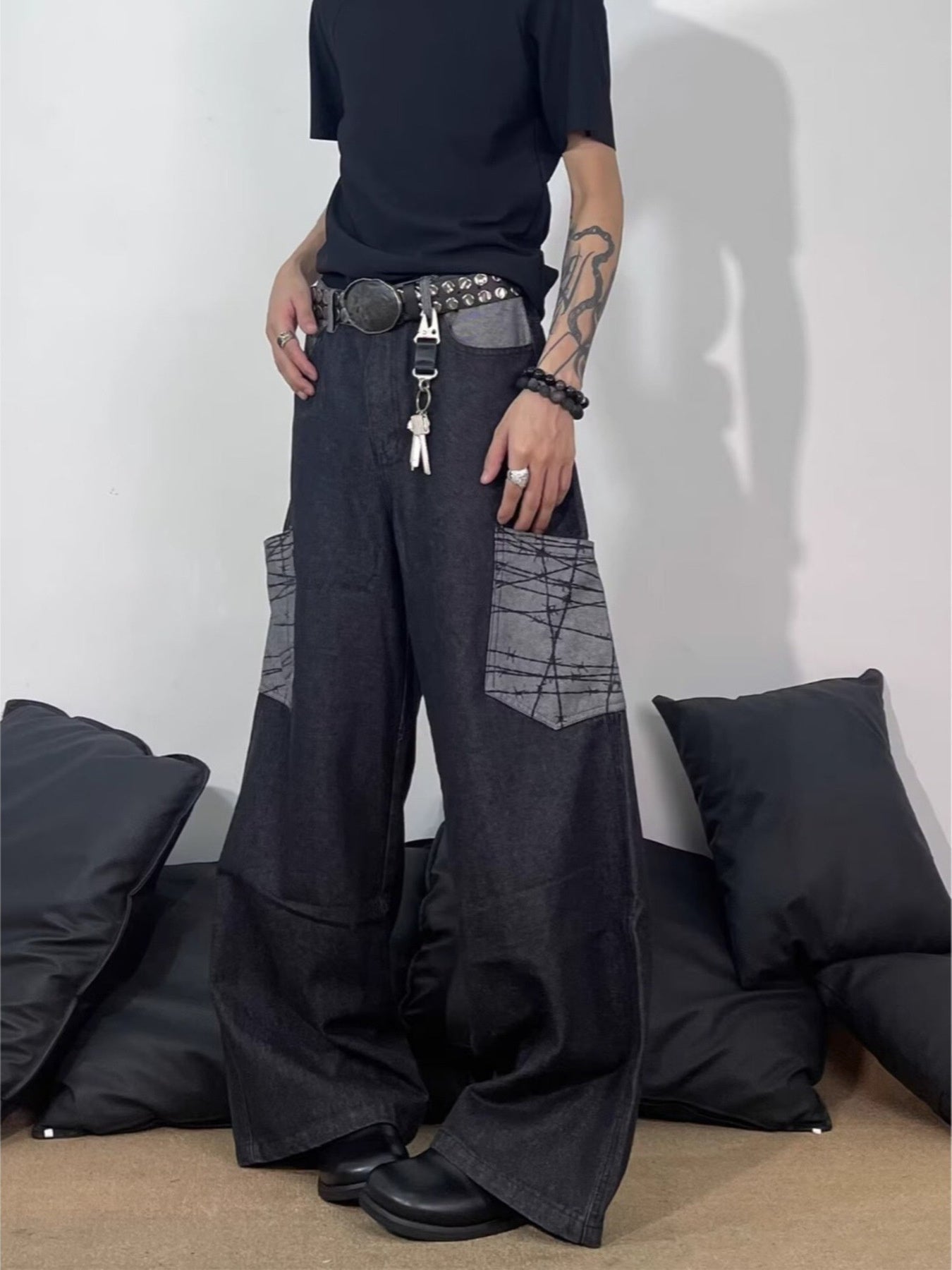 Men's Full Size Wide Leg Cargo Jeans Plus Size - -