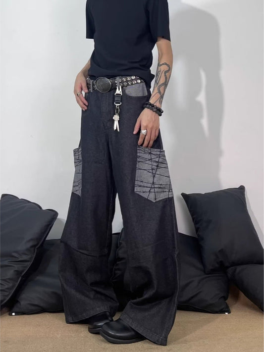 Men's Full Size Wide Leg Cargo Jeans Plus Size - -