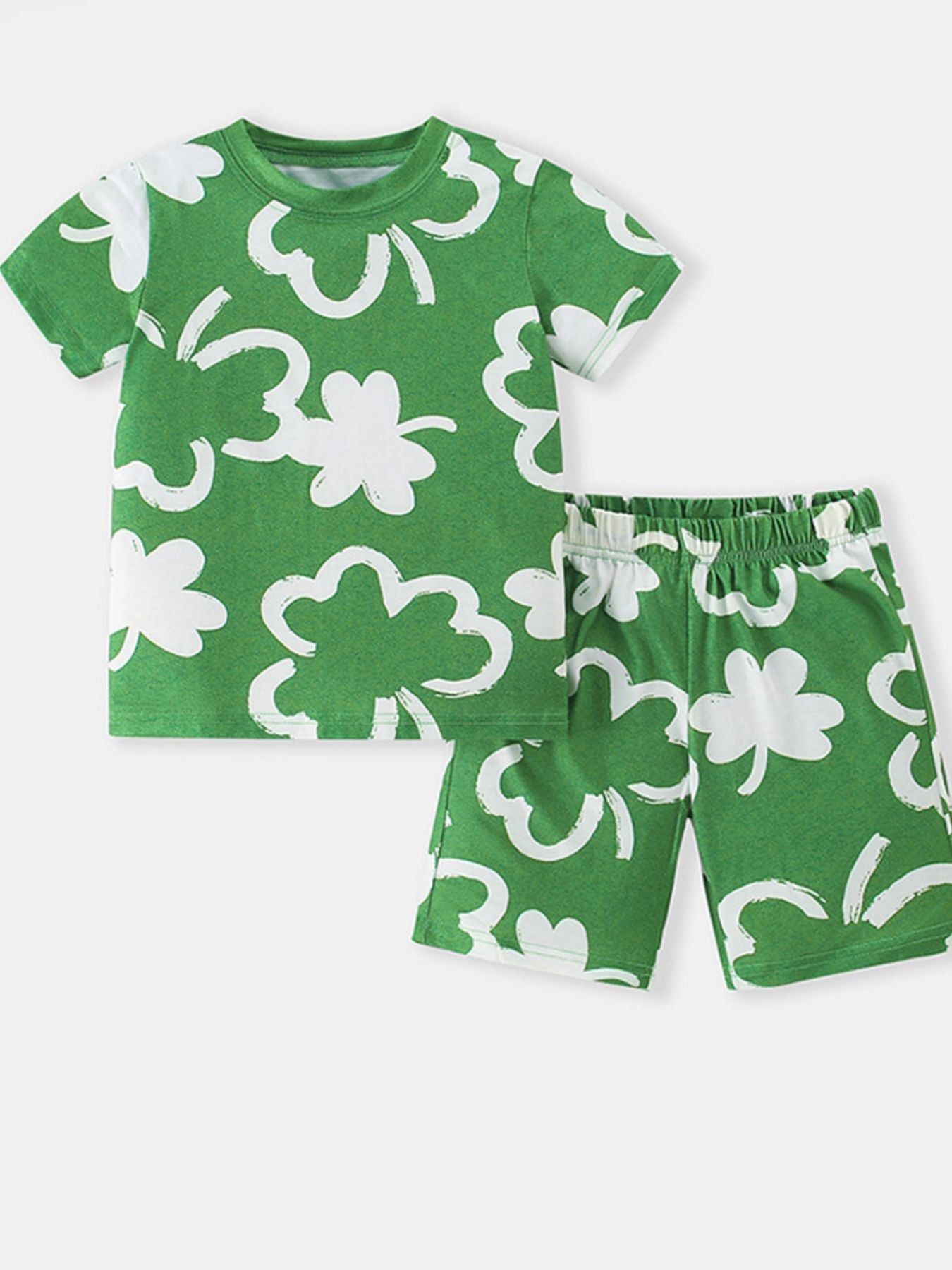 Children's Lucky Clover Print Tee and Shorts Set - Green -