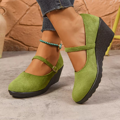 Round Toe Wedge Loafers - -