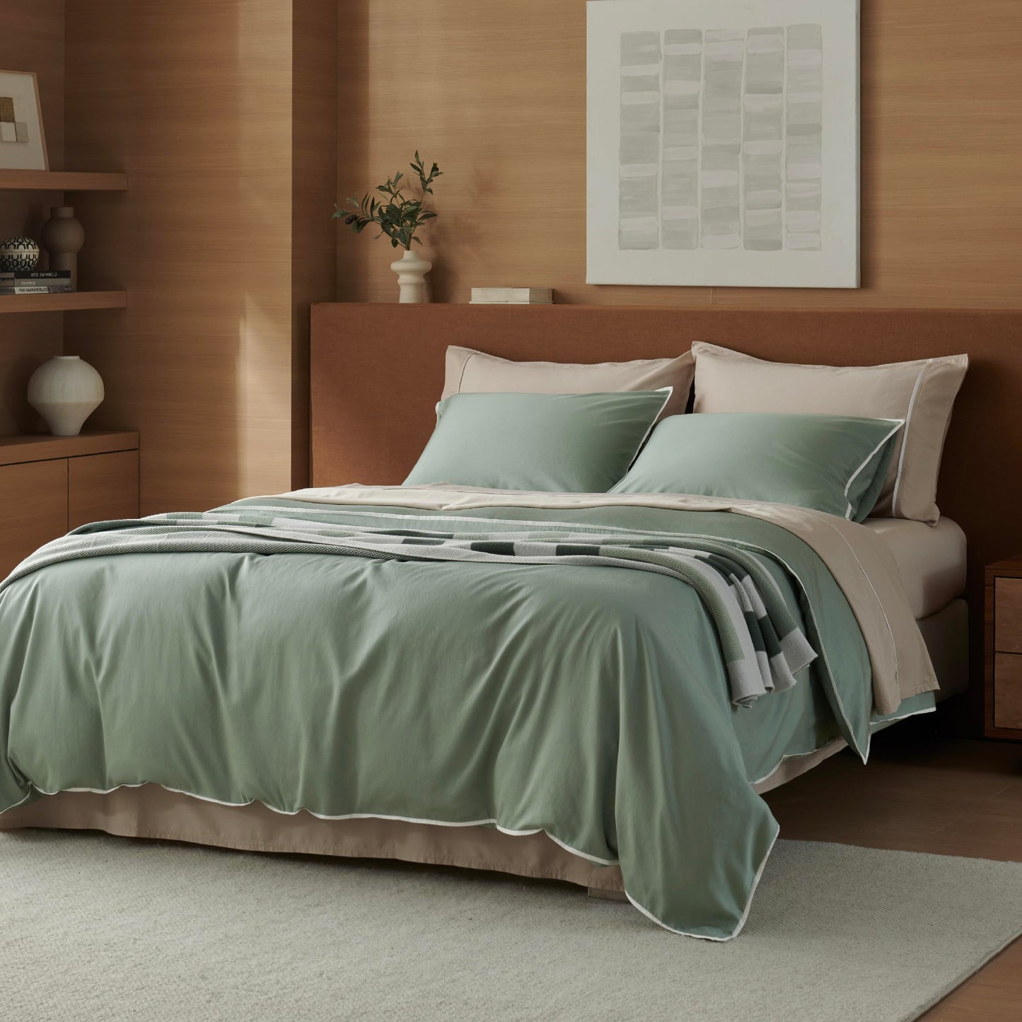 Luxury Sateen King Duvet Set - Soft Tencel & Cotton - Sage Green Contrast Queen - duvet set