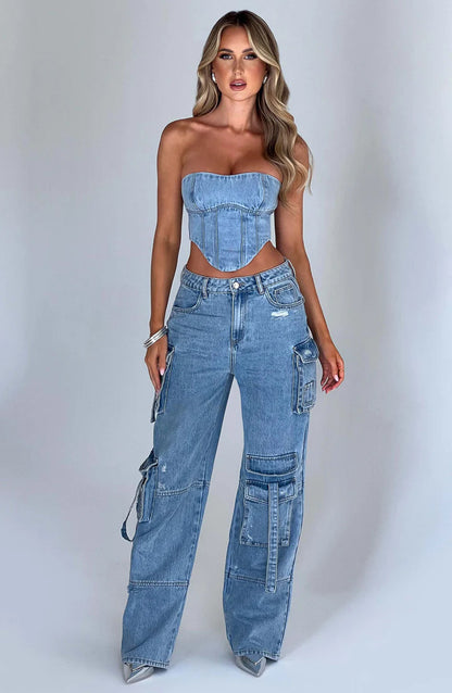 Cargo Denim Jeans - - Women's Fashion - Women's Clothing - Bottoms - Jeans