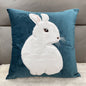Soft Rabbit Pillow Cover Sofa Cushion Velvet Embroidered Pillow Girl's Heart Pink Cartoon Pillow Cover Cute - 45x45cm(Pillowcase) Dark Green Rabbit -