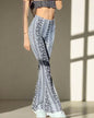 Boho Flare Print Pants for Women Gray