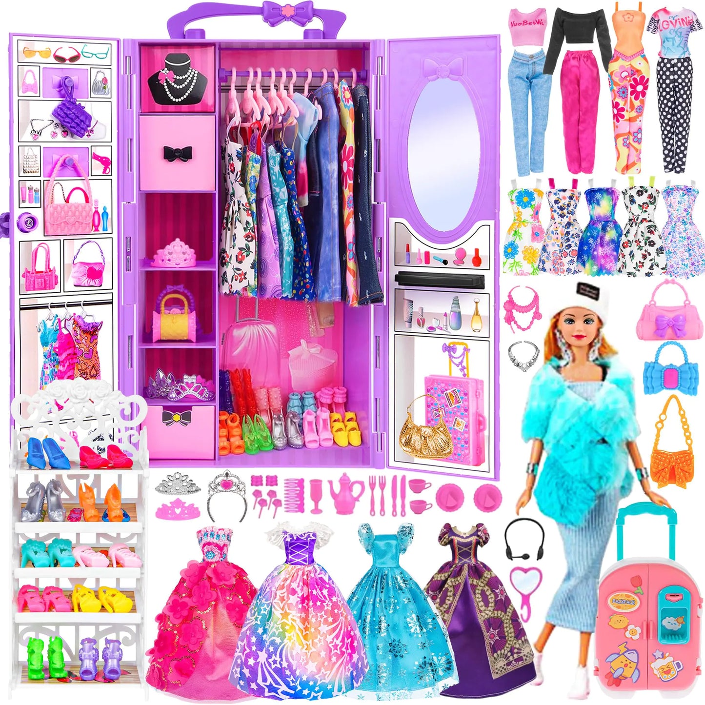 Doll Closet Playset with 106 pcs Doll Clothes and Accessories - - play set