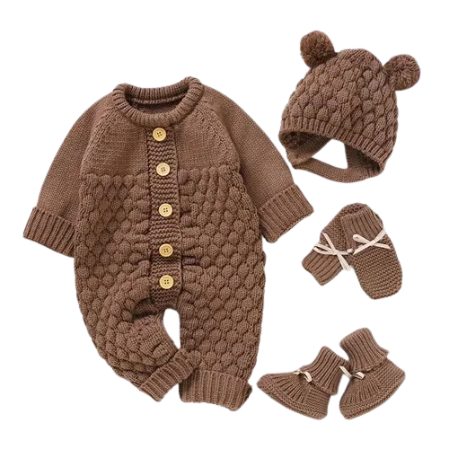 Baby Knit Set - Romper, Beanie, Mittens & Booties