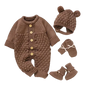 Baby Knit Set - Romper, Beanie, Mittens & Booties BROWN