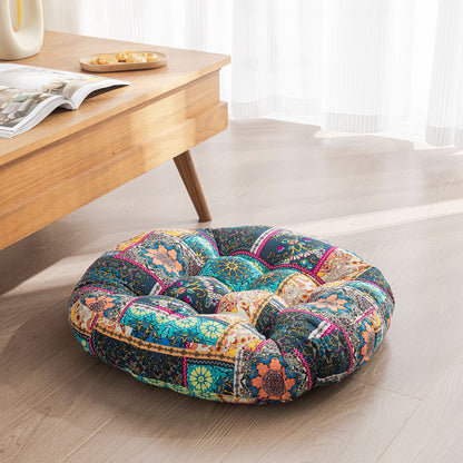 Japanese-Style Cotton Futon Floor Cushion (Round or Square) - Round 7 Style - Floor Cushion