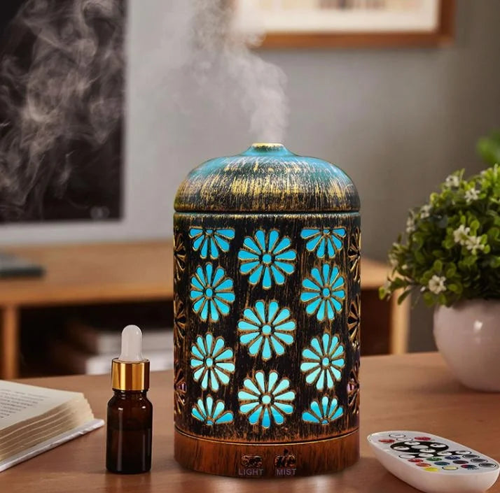 Ultrasonic Night Light Hollow Carved Mist Air Humidifier Essential Oil Diffuser