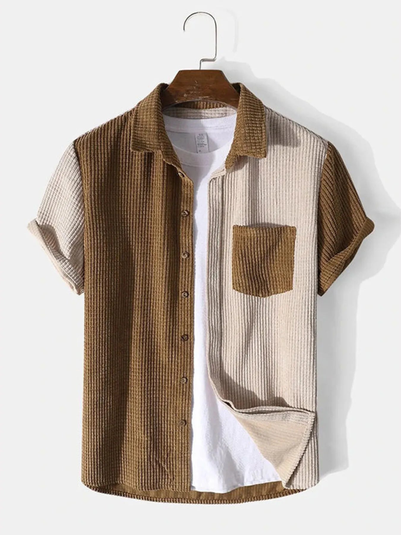 Men's Full Size Contrast Shots Sleeve Shirt and Shorts Set Plus Size - -