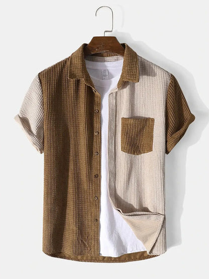 Men's Full Size Contrast Shots Sleeve Shirt and Shorts Set Plus Size - -