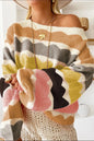 Contrast Boat Neck Long Sleeve Sweater - Camel -