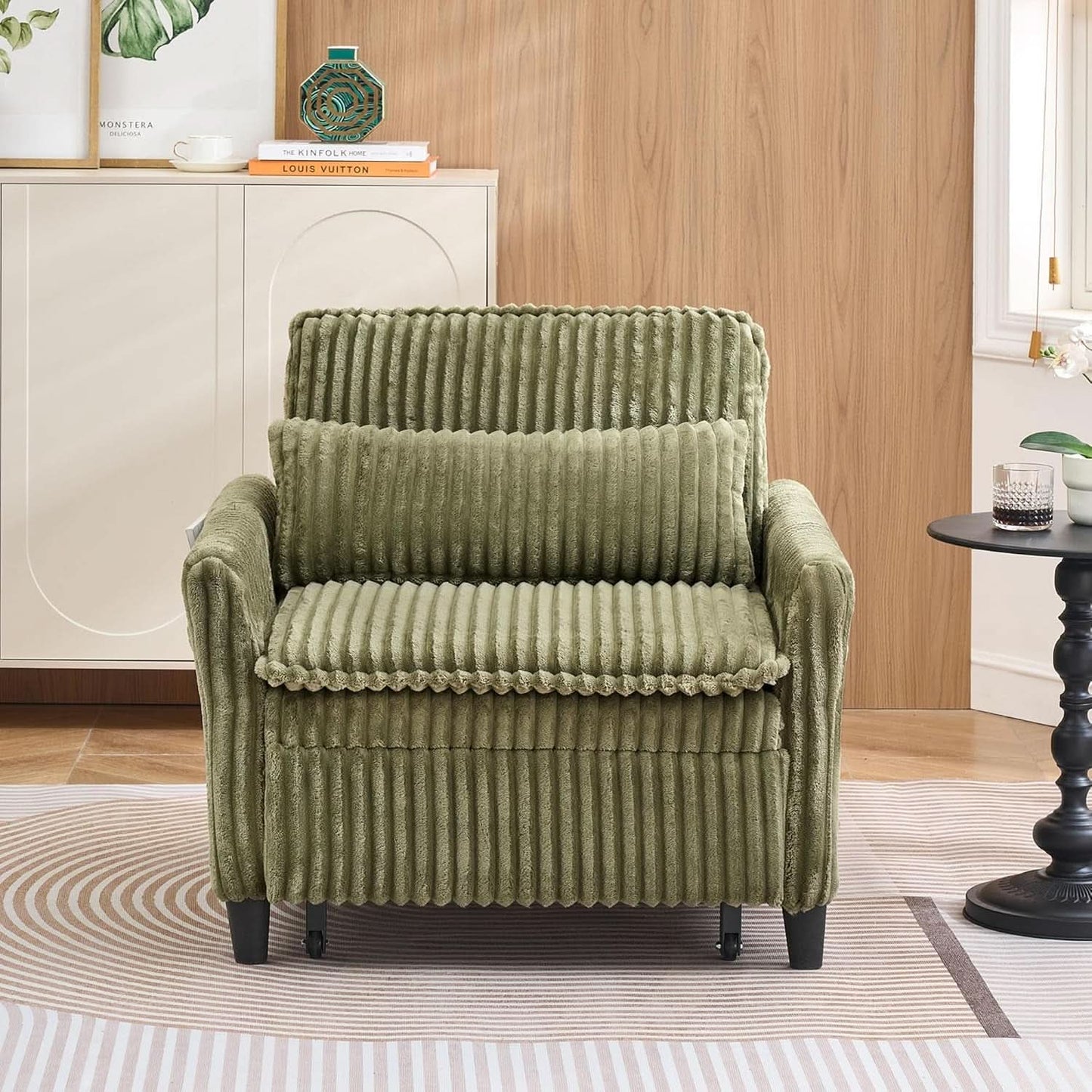 Corduroy Convertible Sofa Bed With Forest Green Fabric- ShipItFurniture- {{Product type}}