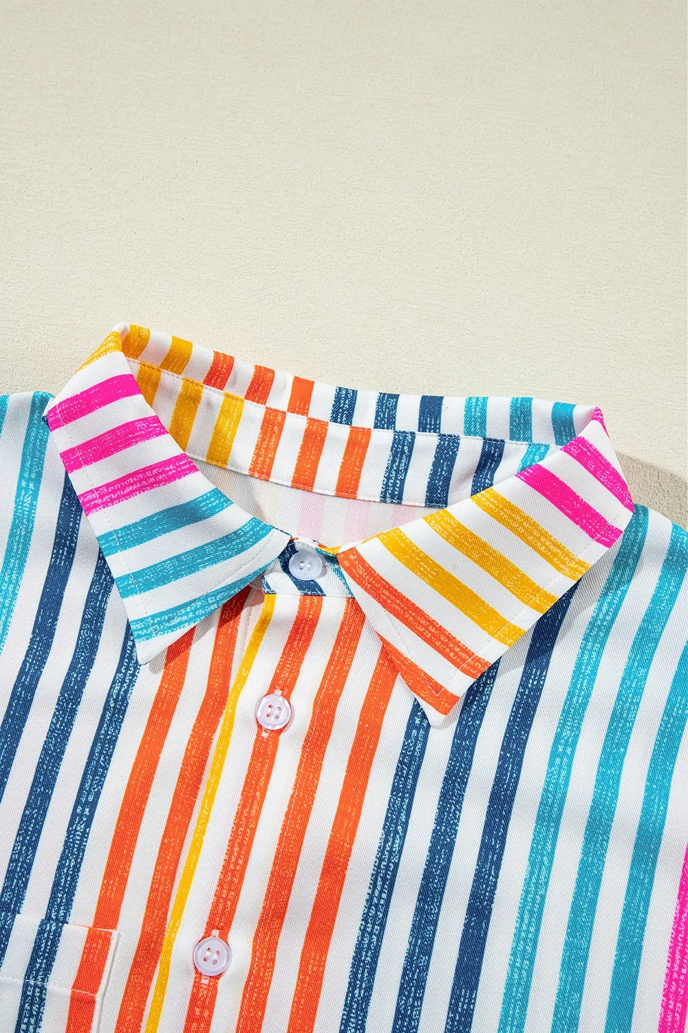 Striped Collared Neck Long Sleeve Shirt - -