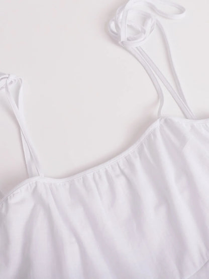 Ruffle Layered Tie Shoulder Cami Dress - -