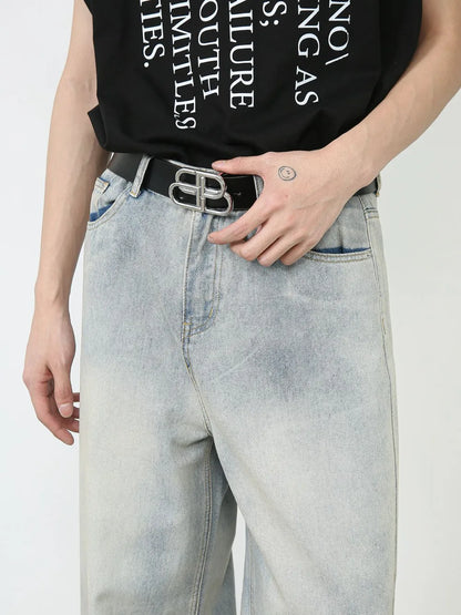 Men's Wide Leg Jeans with Pockets - -