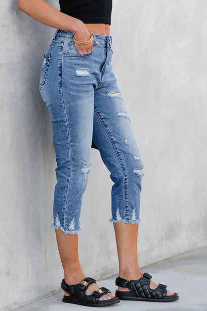 Georgia Skinny Distressed Capri Jeans- Threaded Pear- {{Product type}}