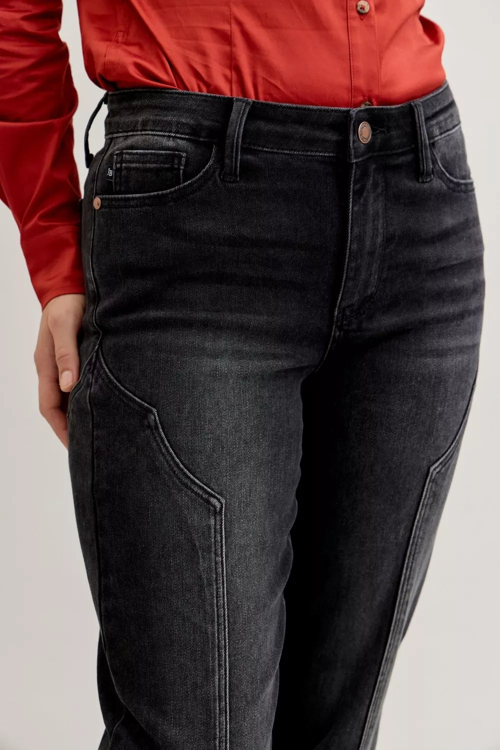 Judy Blue Mid Rise Western Seam Detail Straight Leg Jeans - - jeans