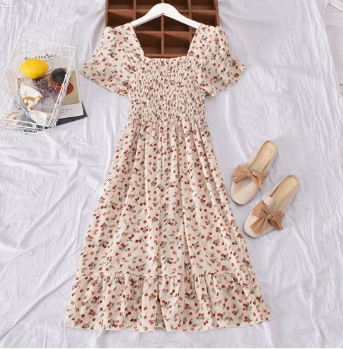 Floral Off-Shoulder Dress with Flared Hem for Women - - dress