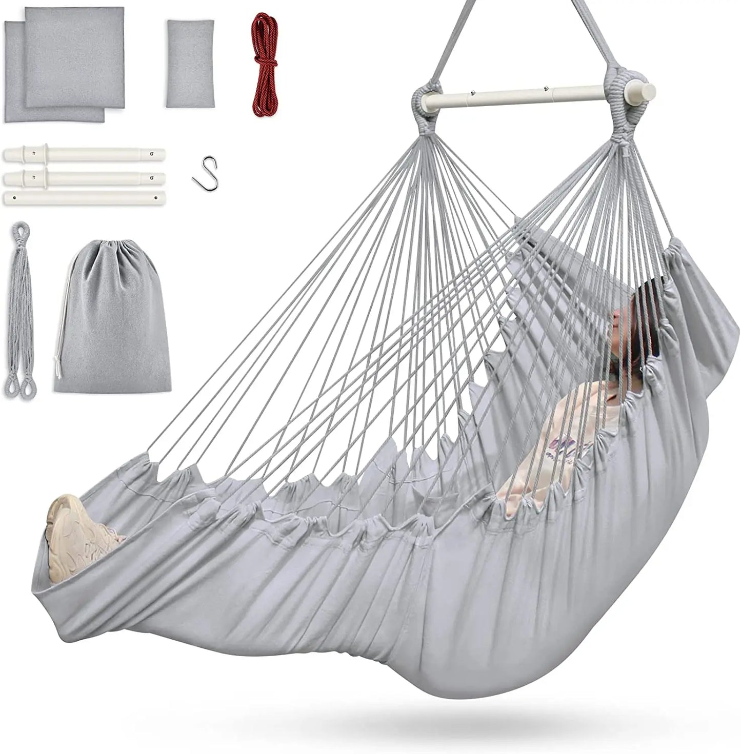 Indoor Outdoor Hammock Chair With 3 Cushions and Foot Rest Support