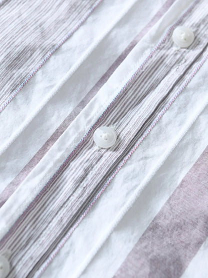 Men's Plus Size Striped Button Up Long Sleeve Shirt - -