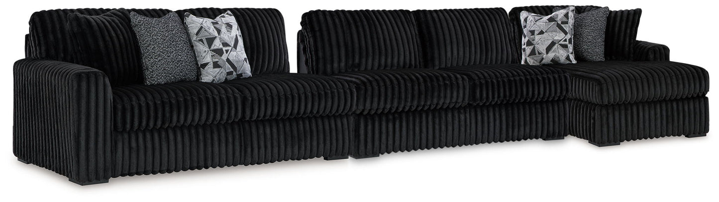 Midnight-Madness - Sectional - Black 3 Pc. Right Arm Facing Corner Chaise Sectional - Stationary Sectionals