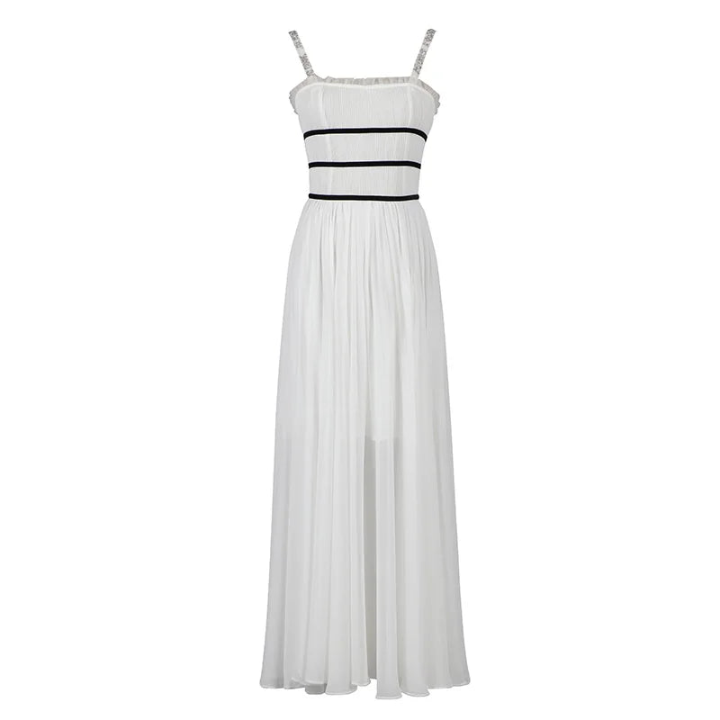 Backless Long White Strap Women Party Dress Made of Chiffon