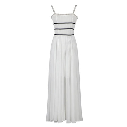 Backless Long White Strap Women Party Dress Made of Chiffon