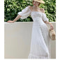 French Retro Palace Style Womens Dress - White L - dress