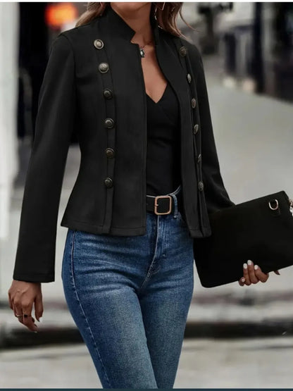 Decorative Button Open Front Long Sleeve Jacket - -