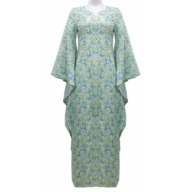 Long Sleeve Ladies O Neck Floral Maxi Casual Dress With Kimono Sleeve